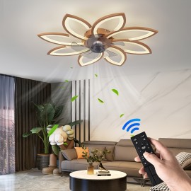1pc Modern LED Semi-Recessed Ceiling Fan Light - Adjustable Brightness, 3 Color Options, 6 Speeds, Silent Motor, Remote Control, Decorative Lighting for Hotel, Living Room and Bedroom