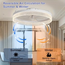 20 Inch Modern Low-Ceiling Fan with Light & Remote Control - 6-Speed Quiet Ceiling Fan, Dimmable Light (CRI >80), Wide Voltage (85-265V), Hardwired/Plug-in, Crystal-like Accent for Bedroom, Living Room, White/Light Color -, Ceiling Fan Light, Fan Light Ceiling, Ceiling Fan Light With Remote, Ceiling Light, Light Fan Ceiling, Ceiling Light With Fan, Fan Ceiling Light, Celling Light Fan, Ceiling Light Fan, Cieling Light Fan, Large Ceiling Fan Light, Light With Fan Ceiling,