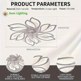 [Modern Ceiling Fan] Modern 1pc Recessed Ceiling Fan with LED Lights | 3-Color Lighting, Minimalist Design, Perfect for Living Room, Bedroom, Kitchen, Office Buildings, Cafe, Restaurants, Hotels - Hardwired, Includes Installation Hardware