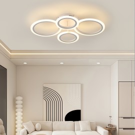 [Modern LED Ceiling Light] Modern 3-Color LED Ceiling Light | 4-Ring Acrylic Lampshade, Semi-Flush Installation, Metal, Hard Wiring, Switch Control - Suitable for Dining Rooms, Bedrooms, Living Rooms, Studies, 85V-265V