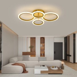 [Modern LED Ceiling Light] Modern 3-Color LED Ceiling Light | 4-Ring Acrylic Lampshade, Semi-Flush Installation, Metal, Hard Wiring, Switch Control - Suitable for Dining Rooms, Bedrooms, Living Rooms, Studies, 85V-265V