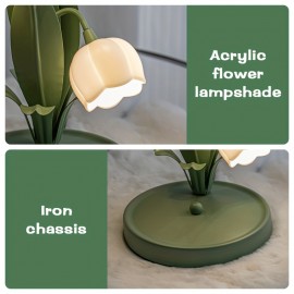 Modern Green Lily-of-the-Valley Table Lamp with Flower-Shaped Shade - Plug-in White Bulb (Compatible with E27), Soft Glow Night Light for Bedroom, Living Room,, Hotels & B&Bs - Glossy Plastic/Metal Bell Lighting Fixture