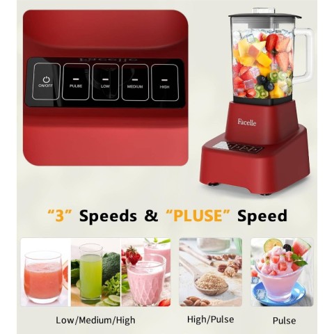 Red Smoothie Blender, Countertop Blender Kitchen, 55oz Glass blender smoothies and Shakes, Licuadora, Smoothie maker with touchscreen 3+P Speeds, Cleaning brush removable SS blade, Kitchen Blender, Blender Smoothie, Blender for Kitchen