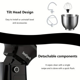 1pc Kitchen Stand Mixer, 3-IN-1 10-speed Tilting Mixer With Pulse Button, Including 5.5QT Stainless Steel Bowl, Dough Hook, Mixer, Egg Mixer, Spatula-Black