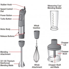 5-in-1 Handheld Blender, Hand Blender with Copper Motor and Stainless Steel Blades, Mixing Cup, Food Processor, Multifunctional Blender, Milk Frother, US Plug, Perfect for Smoothies, Purees, and More, Kitchen Blender, Puree Blender, Smoothie Maker