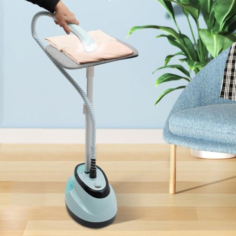 Professional 1350W Standing Garment Steamer with Ironing Board & Hanger - 45-Second Wrinkle Remover, 54.1oz Large Steam Iron for Clothes, Adjustable Height (Up to 4.85ft), Heavy-Duty Corded Steam System ( Plug, 110V)