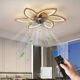 [6-Speed LED Ceiling Fan] 3-Color Dimmable Modern Flower-Shaped LED Ceiling Fan with Light and Remote Control | 6-Speed Adjustable, Detachable Acrylic Shade, One-Click Switch for Reverse Rotation | Ideal for Living Room, Bedroom, Kitchen, Garage, and Commercial Spaces