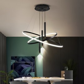 [Modern LED Chandelier] Modern Double Ring LED Chandelier | Adjustable Hanging Line, Three-Color Dimmable (Warm White/Cool Daylight/Neutral), Semi-Flush Mount or Pendant Lighting, Hardwired Ceiling Light for Dining Room, Living Room, Bedroom - Compatible with Standard Dimmer Switches