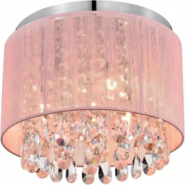 Modern Pink Crystal Chandelier – Elegant Flush Mount Ceiling Fixture with Adjustable Height, Perfect for Living Room, Bedroom, Kitchen & Bathroom, E14 Base (Bulbs Not Included)