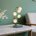 Modern Green Lily-of-the-Valley Table Lamp with Flower-Shaped Shade - Plug-in White Bulb (Compatible with E27), Soft Glow Night Light for Bedroom, Living Room,, Hotels & B&Bs - Glossy Plastic/Metal Bell Lighting Fixture