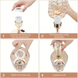 2 Golden Crystal Desk Lamps with Touch Dimmable Table Lights, USB-A+C and Single AC Two-Prong Plug, Suitable for Office, Living Room, Bedroom, with Bulb