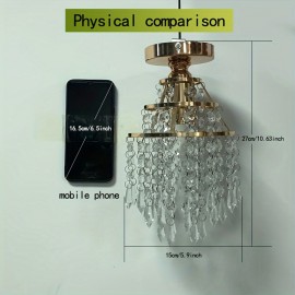 [Halloween & Christmas Decor] 1pc Modern Golden Crystal Chandelier - Semi-Flush Mount Ceiling Light With E27 Bulb Base, Hardwired 110-240V, No Wiring Needed For Bedroom, Balcony, Hallway, Halloween & Christmas Decor, Chandelier For Living Room, Balcony Lighting