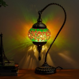 Turkish Mosaic Table Lamp, Moroccan Style Table Lamp with Metal Base 3 Colors Handmade Swan Neck Mosaic Glass Bedside Lamp for Bedroom and Living Room (LED Bulb Included)