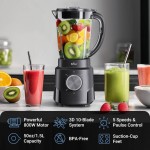 800W 6-Speed Heavy-Duty Blender with 10-Blade System & Cup - 50oz/1.5L Large Capacity, Non-Slip Base & Easy-Pour Spout, operation (Power Source: Not Included) for Smoothies, Ice Crushing, Puree - Countertop Blenders for