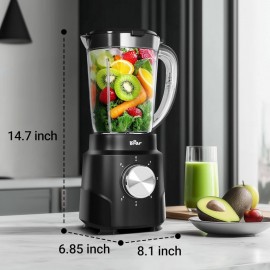 800W 6-Speed Heavy-Duty Blender with 10-Blade System & Cup - 50oz/1.5L Large Capacity, Non-Slip Base & Easy-Pour Spout, operation (Power Source: Not Included) for Smoothies, Ice Crushing, Puree - Countertop Blenders for