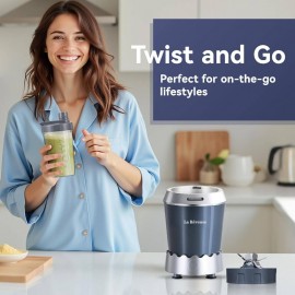 Personal Size 1000W /Plug-in Smoothie Blender Pro with 24oz to-Go Cup - High-Speed Blender for Smoothies, Protein Shakes, Food Prep, Portable Blending Machine, Compatible with /Outlet Power (Gray)